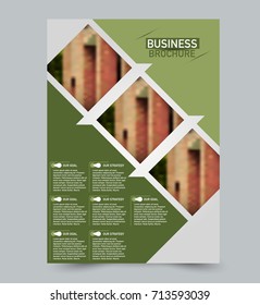 Green vector flyer template. Abstract brochure background design. Annual report cover. For business, education, advertisement