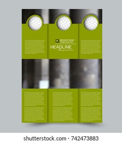 Green vector flyer template. Abstract brochure design. Annual report cover background. For business, education, advertisement. Editable illustration.