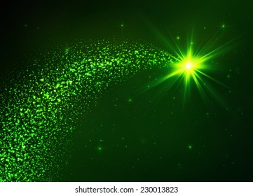 Green Vector Flying Star With Star Dust Tail