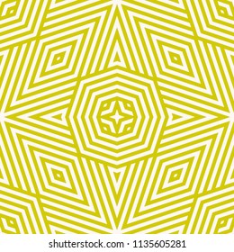 Green vector geometric linear seamless pattern. Modern abstract vector background. Fresh summer graphic texture with stripes, triangles, rhombuses, diagonal lines, octagons. Creative repeatable design