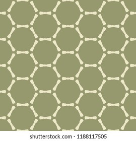 Green vector geometric seamless pattern with grid, mesh, net, cells. Organic natural bio style background. Simple abstract repeatable texture. Design for decor, print, textile, package, wallpapers