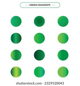 Green vector gradients set. Glossy shiny nature green gradient colorful illustration gradation for backgrounds, banner, user interface, flyers, cards