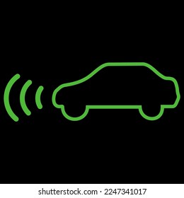 Gráfica vectorial verde sobre el fondo negro de una luz de advertencia del salpicadero para el control de la velocidad de crucero adaptable activo