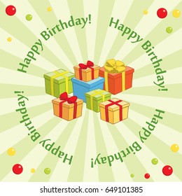 green vector greeting background with gifts for birthday