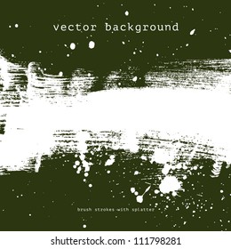 Green vector grungy brush stroke hand painted background with paint splatter