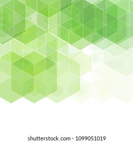 Green vector hexahedrons placed in a chaotic order. Template for the brand, banner. geometric image in polygonal style. Origami. Business-design. Texture, technology
