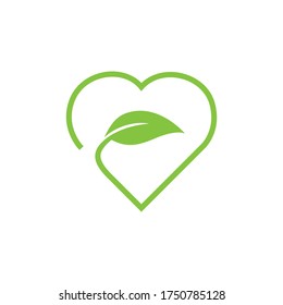 Green vector icon with heart shape and leaves. Can be used for eco, vegan, herbal healthcare or nature care concept logo design