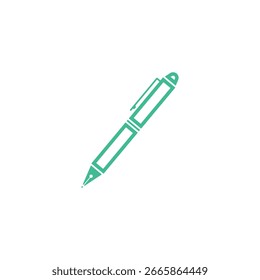 Un ícono de Vector verde de un bolígrafo, con un diseño simple y limpio con un fondo blanco.