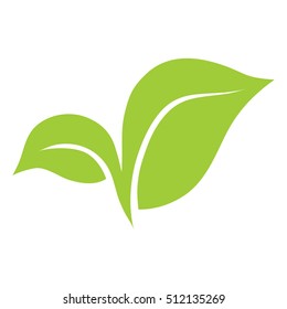 Green vector icon of the two leaves. It can be used for eco, vegan, herbal, health or care for the nature of the logo design concept.