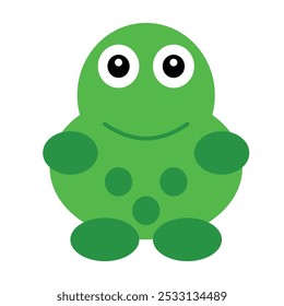 Green vector illustration of a beautiful adult young frog isolated on a white background