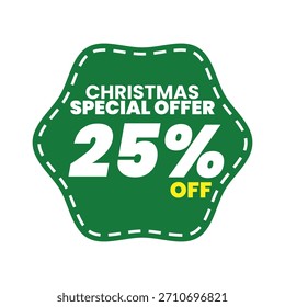 Green Vector Illustration of Christmas 25% Off Discount Patches.