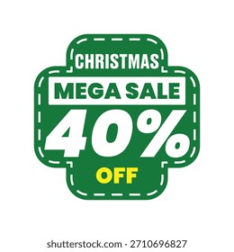 Ilustración vectorial verde de Navidades 40% de descuento en parches.