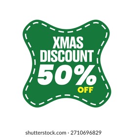 Ilustración vectorial verde de Navidades 50% de descuento en parches.