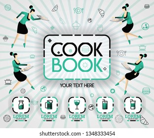 green vector illustration concept. cookbook recipes and food cover book. healthy cooking recipe and delicious food cover can be for, magazine, cover, banner, cookbook, book, mobile. flat cartoon style