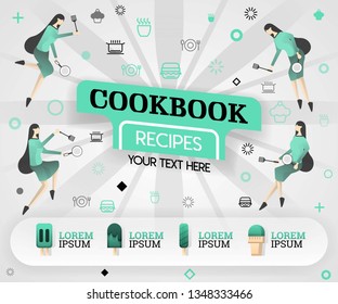 green vector illustration concept. cookbook recipes recipes cover book.  healthy cooking recipe and delicious food cover can be for, magazine, cover, banner, cookbook, book, mobile. flat cartoon style