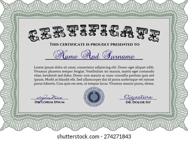Green Vector illustration of detailed certificate (diploma)