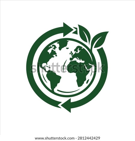 Green vector illustration of earth with leaves and circular arrows symbolizing eco friendly practices and global sustainability in a modern design