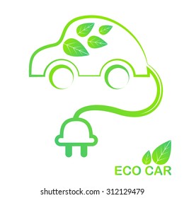 Green vector illustration of the eco-friendly electrical car. 