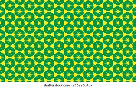 Ilustración vectorial verde de un patrón retro sin fisuras con una textura floral sobre un fondo amarillo