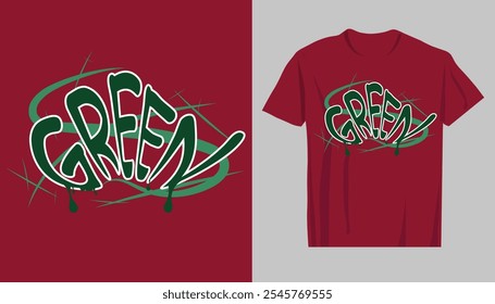 Ilustração vetorial verde e design de camiseta. Design de ilustração vetorial para gráficos de moda, impressões de t shirt, tês, cartazes, adesivos.