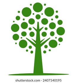 Green vector image of a silhouette of a tree, isolated on a white background.