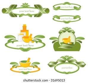 green vector labels, related with alternative medicines health and wellness on natural way