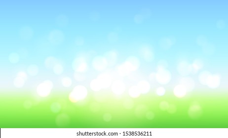 Green vector landscape with bokeh. Sky and grass