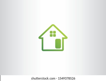 Green Vector line art logotype of house. Simple Building house logo template design