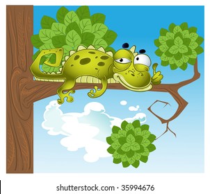 green vector lizard on the branch