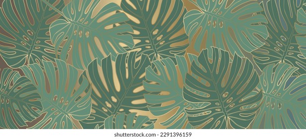 Green vector luxury background with large monstera leaves. Background for decor, covers, cards and presentations