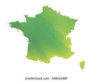 Green vector map of France. Isolated illustration on white background