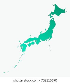 Green vector map of Japan. Isolated illustration on white background