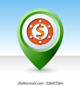 green vector map marker pointer with icon of casino map vacation world travel index holiday point yellow labor tourism red guide orange gold sign object site business place golden green road location