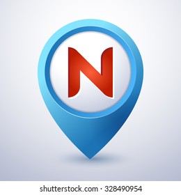 green vector map marker pointer with icon of letter n map tour index abstraction point yellow tourism red guide orange gold unusual sign item site marketing golden green clean positioning pin shining