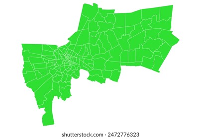 Green vector map, the regular color of Bangkok Thailand, shows the boundaries of 154 subdistrict.
