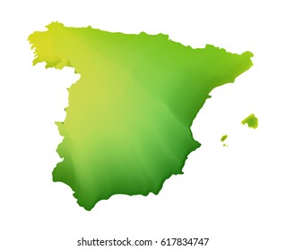 Green vector map of Spain. Isolated illustration on white background