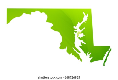 Green vector map of state Maryland. Isolated illustration on white background