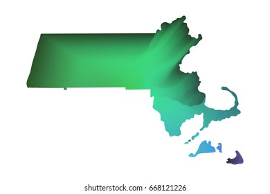 Green vector map of state Massachusetts. Isolated illustration on white background.