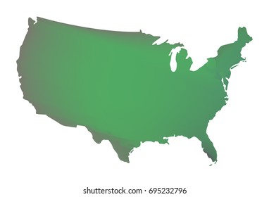 Green vector map of United States of America. Isolated illustration on white background