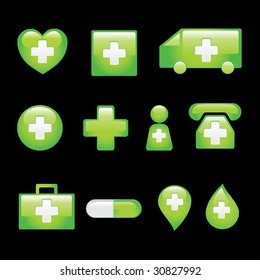 green vector medical icon set, isolated
