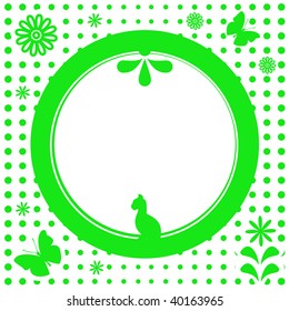 Green vector natural flower round frame