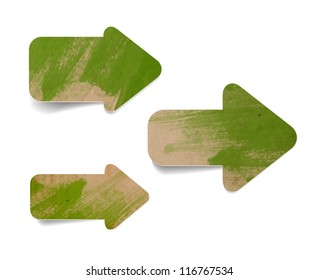 Green vector old paper textured arrows collection with hand painted watercolor daubs