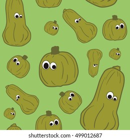 Green Vector outline pumpkins seamless pattern. Pumpkin patch background. illustration on a Halloween theme