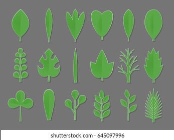 Green vector paper flower and trees leaves illustration. 3d origami abstract flower icons.Paper art style for banner, poster, promotion, web site, online shopping, advertising.
