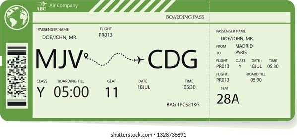 Green vector pattern of a boarding pass ticket. Concept of trip or travel. Boarding pass required for boarding aircraft