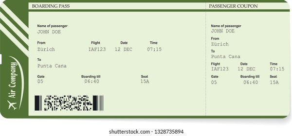 Green vector pattern of a boarding pass ticket. Concept of trip or travel. Boarding pass required for boarding aircraft