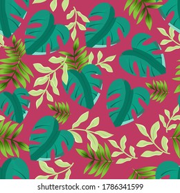 Patrón vectorial verde con hojas de palma de monstera. Diseño de tejidos tropicales de verano inmaculado.