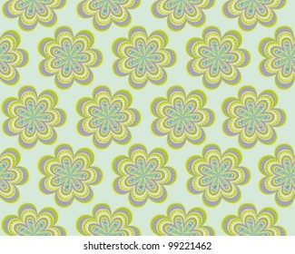 Green vector pattern with ornamental flowers