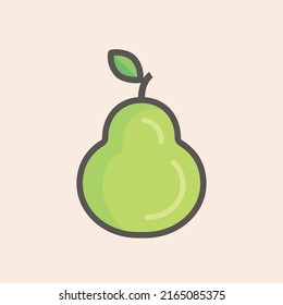 Green Vector Pear Illustration With Leaf. Design Ready To Use In Multiple Projects Like Websites, Apps, Shops, Videos, Vegan, Fruit And Healthy Among Others.