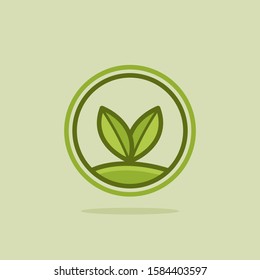 Green Vector Plant Based Icon. Illustration of Small Plant Growing out of the Soil